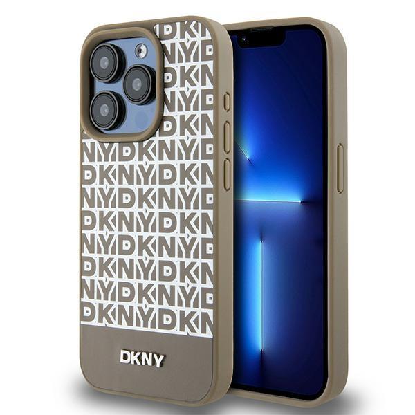 Etui do iPhone 15 Pro DKNY Skórzane Metalowe Logo MagSafe Brązowe