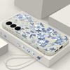 Flower Print Lanyard Case For Samsung Galaxy S24 S23 S22 Ultra S21 FE A14 A34 A52 A54 A15 A25 A35 A55 5G A16 A56 S25 Plus Cover