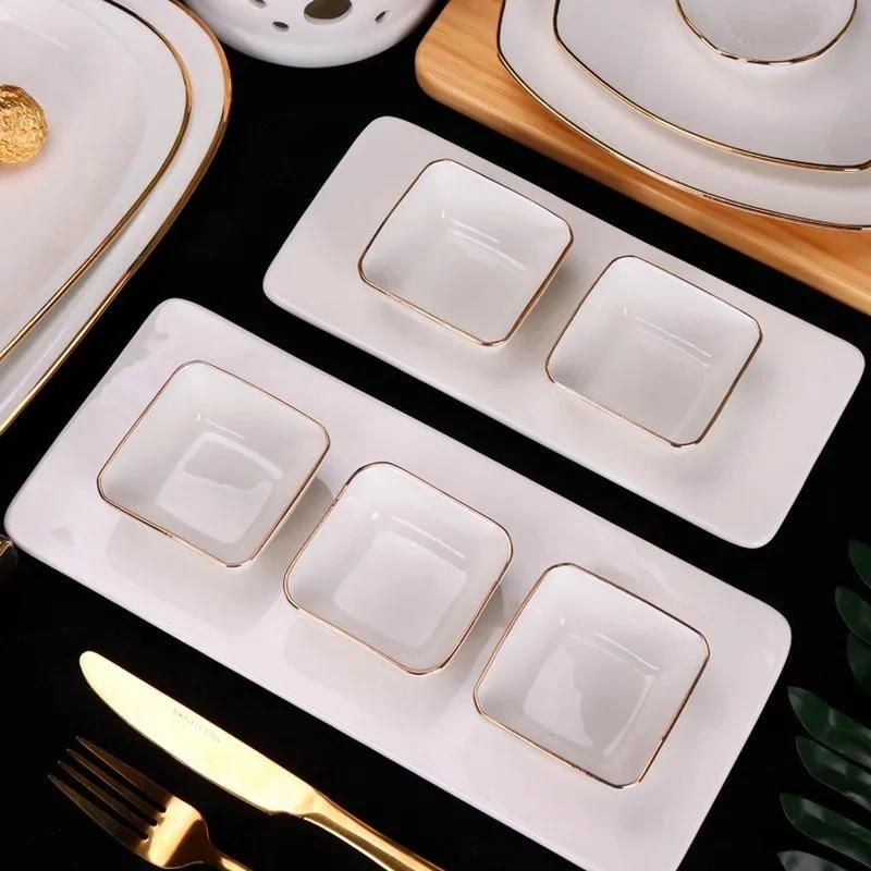 Керамическая тарелка для приправ Nordic Gold Edge Square Small Plate Фарфоровая тарелка для макания Домашняя тарелка Кухонные принадлежности Посуда