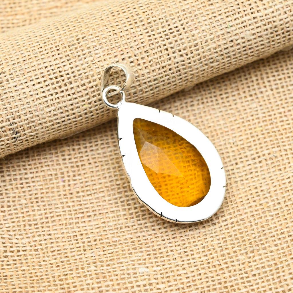 Honey Topaz Gemstone Handmade 925 Solid Sterling Silver Jewelry Lovely Pendant For Her