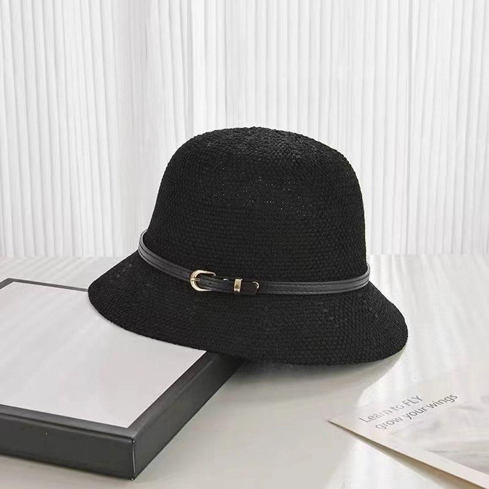 Hats Travel Sun Hats Women Sunscreen Hats PU Leather Belt Summer Bucket Hats Outdoor Straw Hats