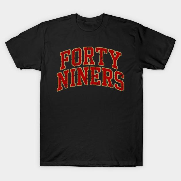 Asian Size Men Black Print T-shirt Forty Niners Vintage Text No-Cut Heat Transfer Print Cotton Tshirt