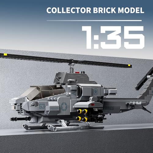 MISINI M8024 AH-1W Super Cobra Военный вертолет с вооружением, Набор строительных блоков, 958 деталей, Военный, Средний размер 1:Набор строительных блоков "Вертолет" масштаба 1:35, Идеальный