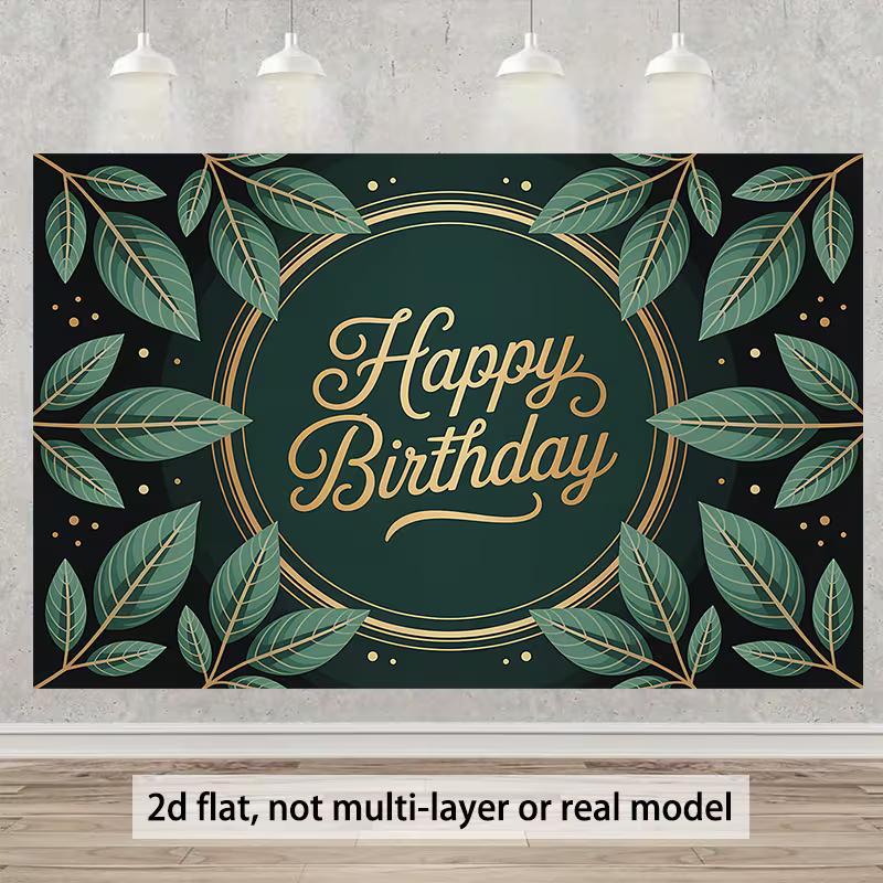 2D Minimalist Green Gold Birthday Backdrop 2D Flat Banner