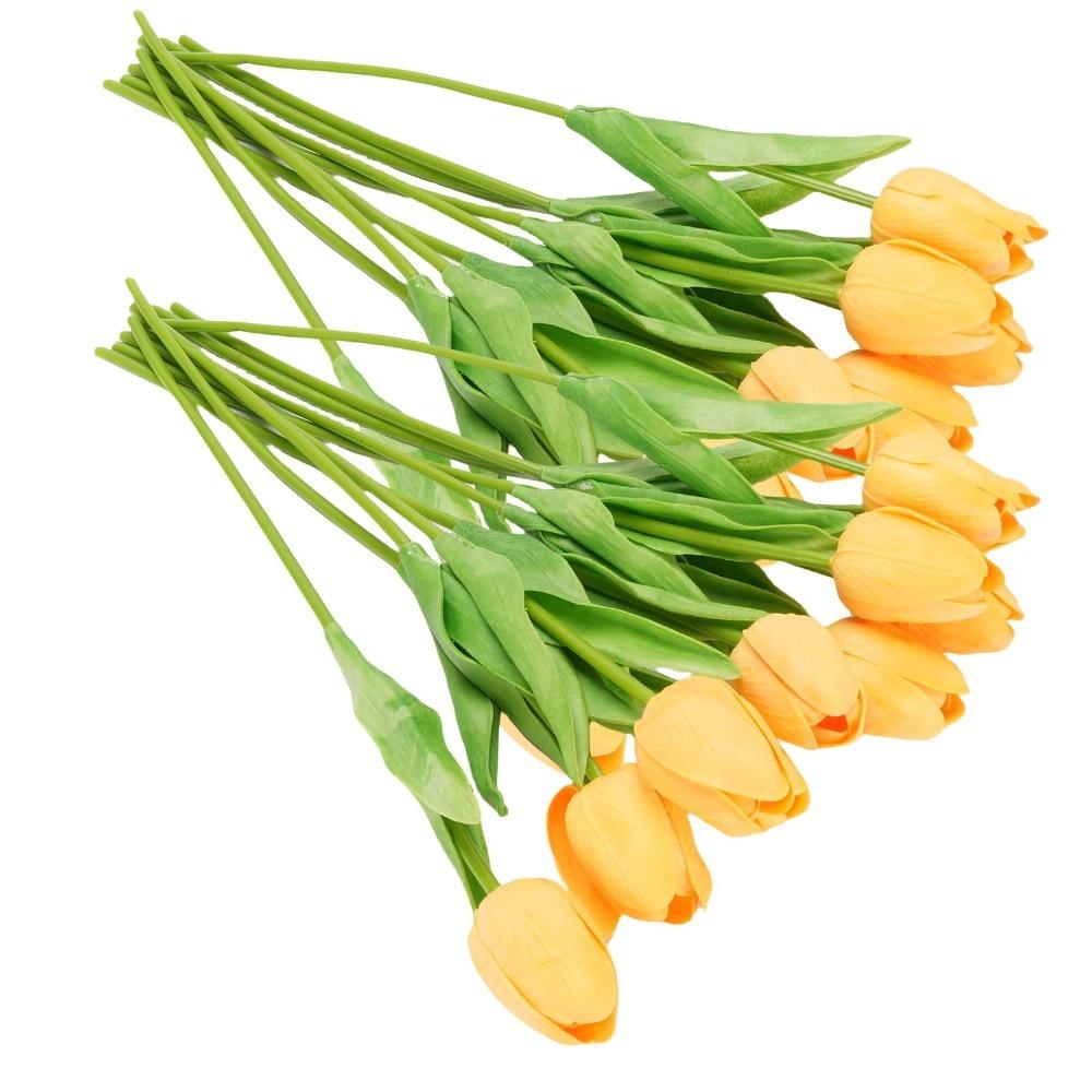 20PCS Yellow Artificial Tulips Flowers Long Stem Fake Flower Decor Vase Decoration