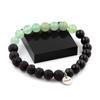 Stones and Minerals. Aventurine + Lava + Black Obsidian 8 Mm Pearl Bracelet. Made In France.
