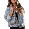 Leopard Print Long Sleeve Denim Jacket - Short, Loose, Versatile Top