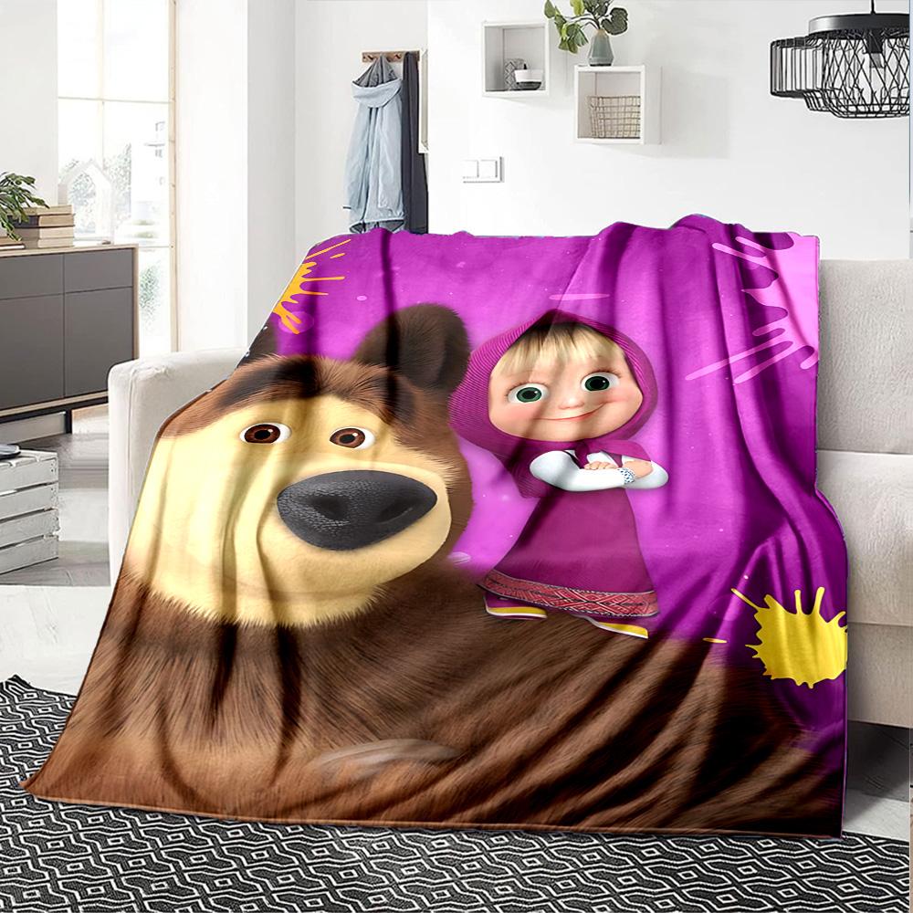 Bear Girl Adventure Flannel Blanket Super Soft Warm Cozy Blanket For Sofa Bed Office Travel Allseason Home Decor Gift