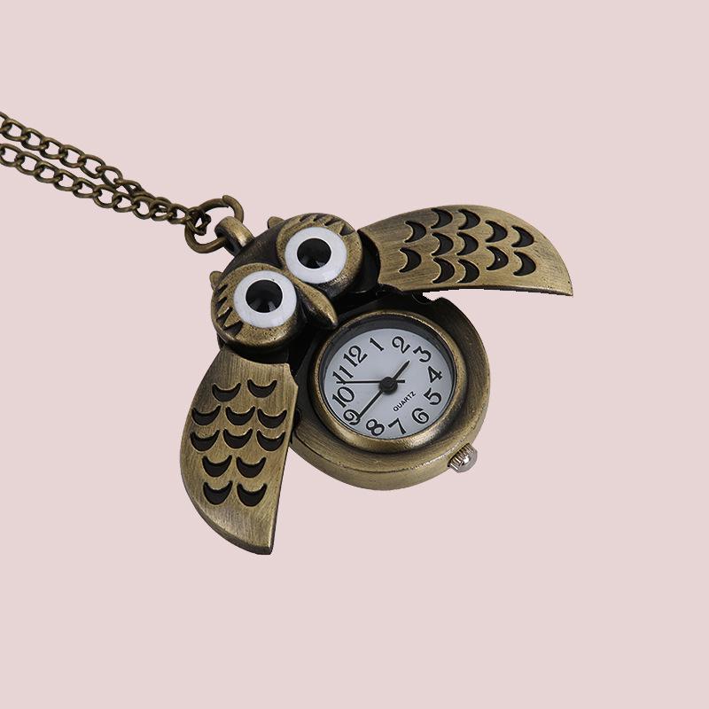 Nostalgic Antique Bronze Owl Pocket Watch with Fine Chain – Small Size (6104)
