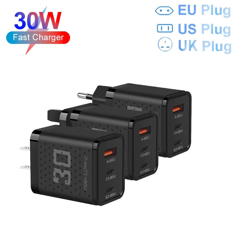 3 порта USB 2 Type C Зарядное устройство Быстрая зарядка Сетевое зарядное устройство Quick Charge Для iPhone Samsung Xiaomi Адаптер для мобильного телефона