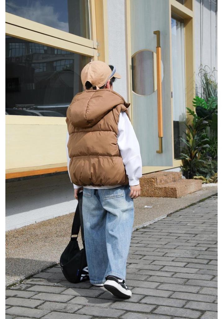 Стильный унисекс хлопковый жилет с капюшоном для детей – Плотный, теплый и универсальный однотонный верхний слой