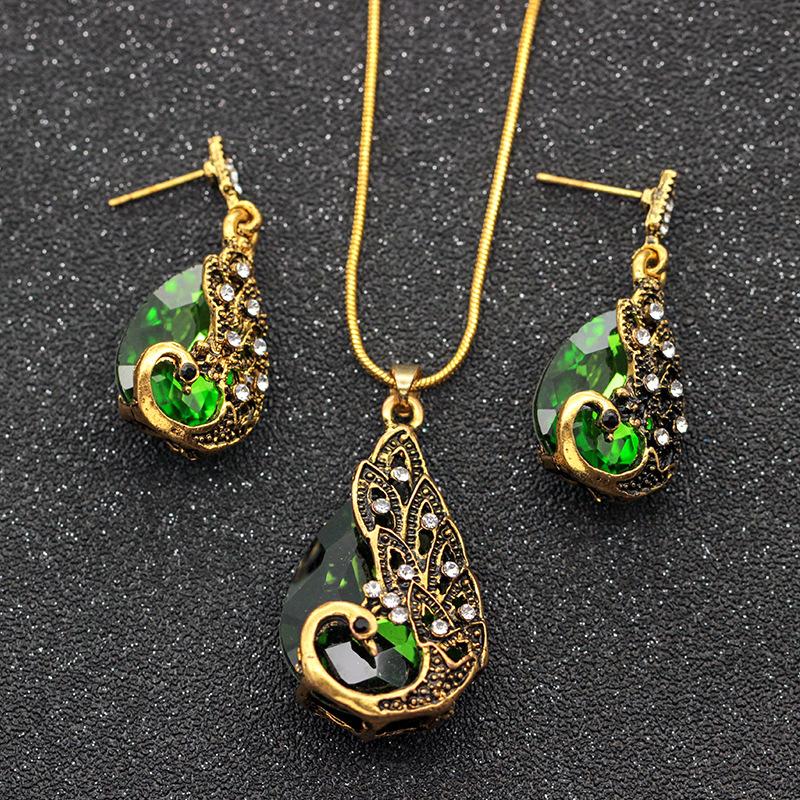 Jinyuan Fashion Jewelry Indian Antique Bronze Plated Ethnic Water Droplets Earrings Design Traditional Jewelry Sets for Women