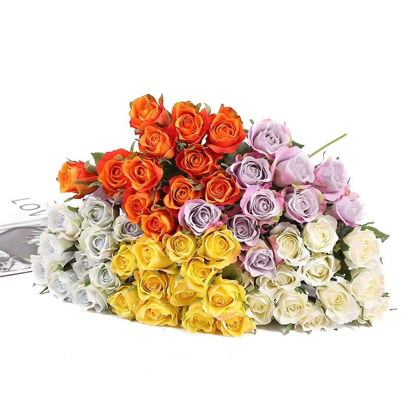 12 шт искусственных шелковых цветов, реалистичные розы, букет искусственных роз, длинный стебель для дома, свадьбы, внутреннего, наружного, вечеринки, украшения стола