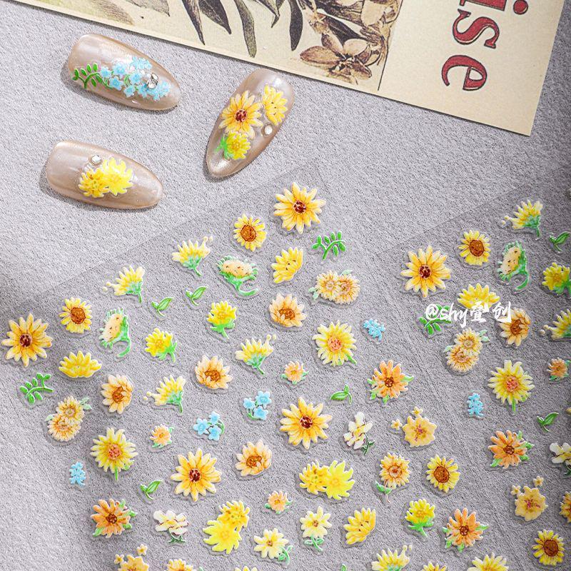 Наклейки для ногтей Cyan Sea Fresh Sunflower с тиснением - Цветные цветочные декали