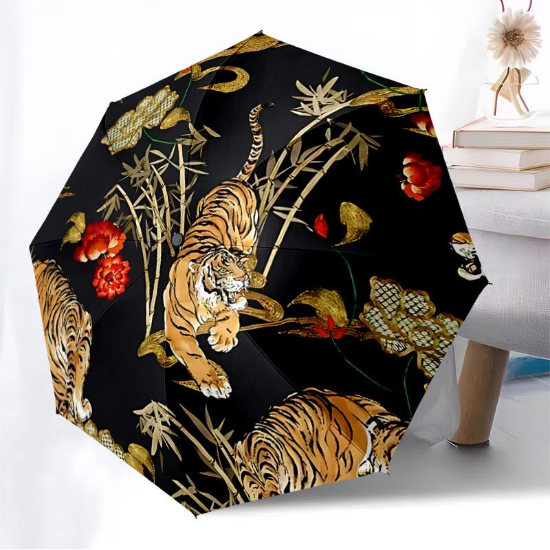 1pc Tiger Floral Pattern Automatic Open/Close Umbrella, Formal Events - Ideal Gift for Family or Friends, Outdoor Accessory yy251211208