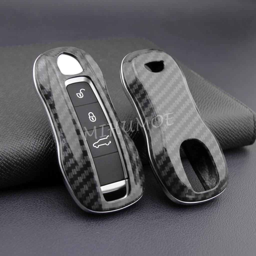 For 2019-2025 Porsche Panamera Taycan Cayenne Coupe 911 Car Remote Key Fob Case Cover Shell Keychain Accessories Carbon Fiber