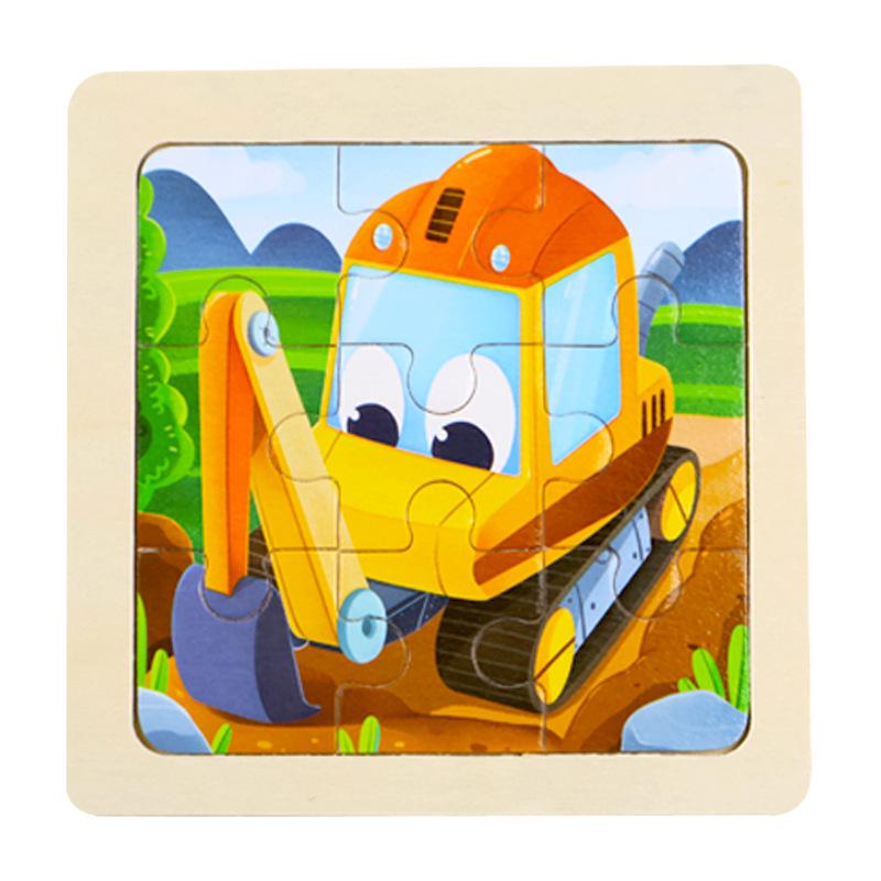 Деревянная jigsaw-головоломка из 9 деталей для детей - Мультяшная тематика: Фрукты, Животные и Транспорт. Когнитивная игрушка