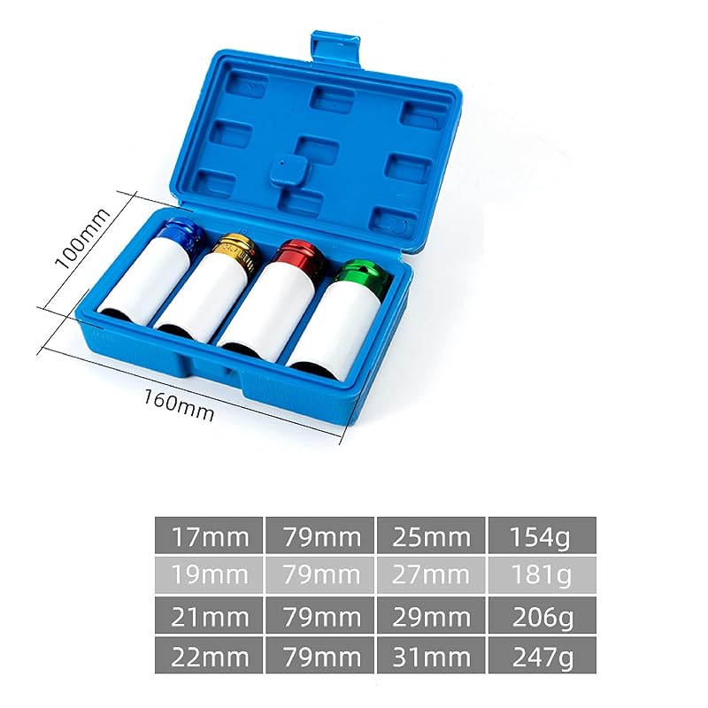 [VARIOUSLINES] Тонкая головка для алюминиевых дисков, набор из 4 предметов, ударная головка 17 мм, 19 мм, 21 мм, 22 мм, выход 1/2 дюйма