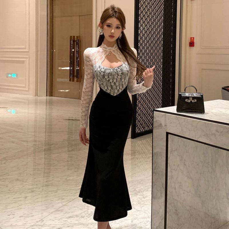 Новое улучшенное китайское кружевное платье-чеонгсам с тонкими вставками