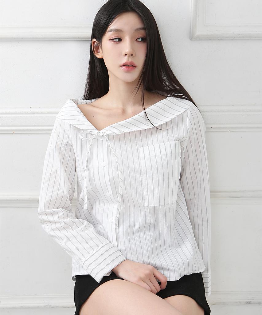CATTLINE Striped Off-Shoulder Blouse White