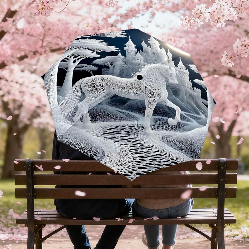 1PC castle horse Automatic Open/Close Umbrella with Windproof, 8-Rib Sturdy Canopy, Durable Ribs, Fashionable Design1284A
