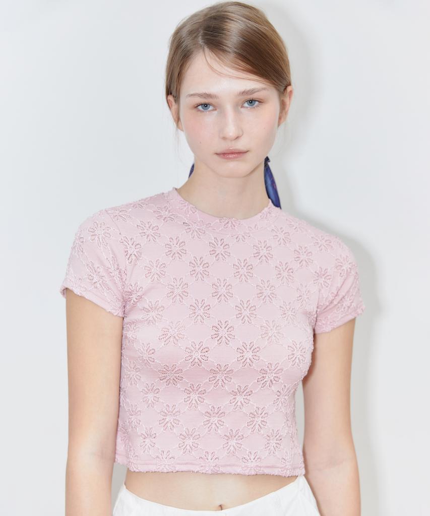SINOON Flower Jacquard T-Shirt (Pink)