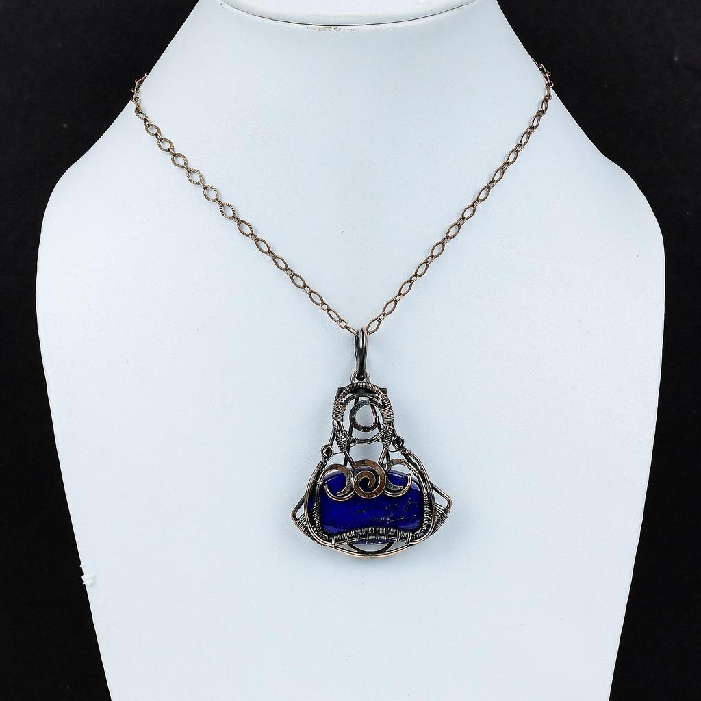 Кулон из лазурита, кулон, обернутый медной проволокой, украшение из лазурита, кулон ручной работы, дизайнерский кулон, подарок для нее, украшение из меди с драгоценным камнем
