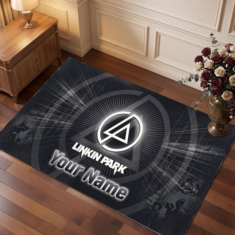 Linkin Park Personalized Crystal Velvet Carpet, Customized Name Text Soft Anti‑Slip Rug for Living Room Bedroom