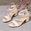 Летние новинки 2025 года Модные босоножки на высоком каблуке с круглым носком и открытым носком Женская обувь Новый лаконичный сказочный стиль Низкий каблук Квадратный каблук
