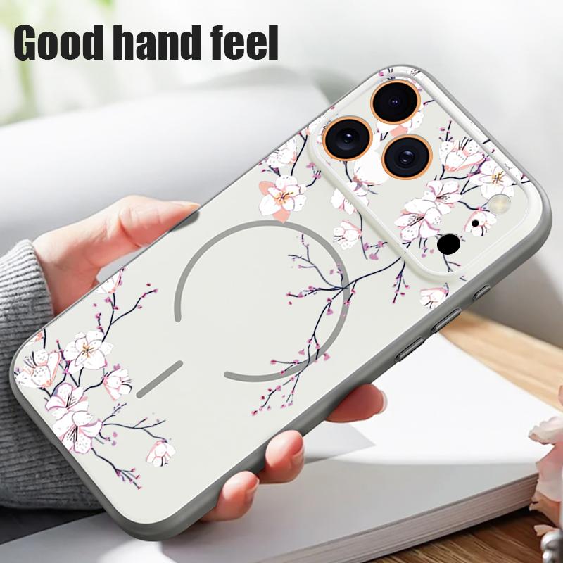 Цветной тисненый цветочный чехол для iPhone 17 Pro Max Funda iPhone 16 15 14 13 Pro Max Магнитный для Magsafe Гибридный Тонкий Матовый Чехол