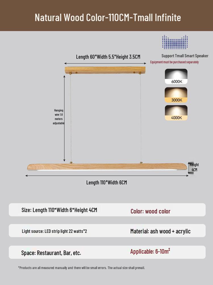 White Ash Solid Wood Zen Chandelier for Dining Room, Tea Room, Bar Counter, or Office Desk