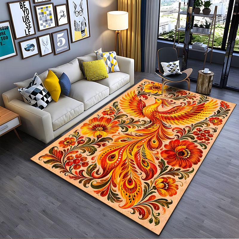 Bright Phoenix With Flowers suitable as a non-slip mat for the living room or bedroom sofa