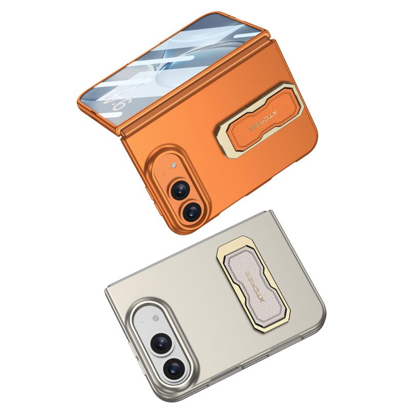 For iPhone Duo Case Ultra Slim Wrist Strap Rotating Kickstand Case & Film Shockproof Foldable Cover