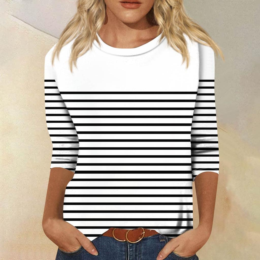 Женская модная повседневная свободная футболка с круглым вырезом и рукавами 3/4 с принтом, женский топ