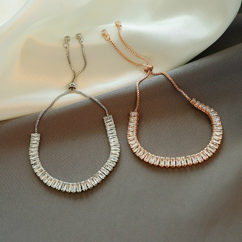 Квадратный циркон с имитацией кристалла, блестящий браслет, регулируемый женский ювелирный подарок