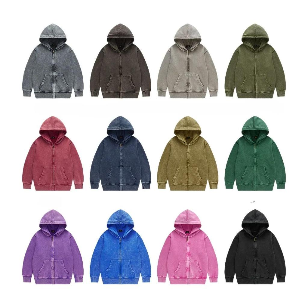 Детская верхняя одежда 2025 Осень Модные Крутые 350г махровый хлопок Винтажные толстовки на молнии Мальчики Девочки Повседневные Спортивные топы Детская одежда