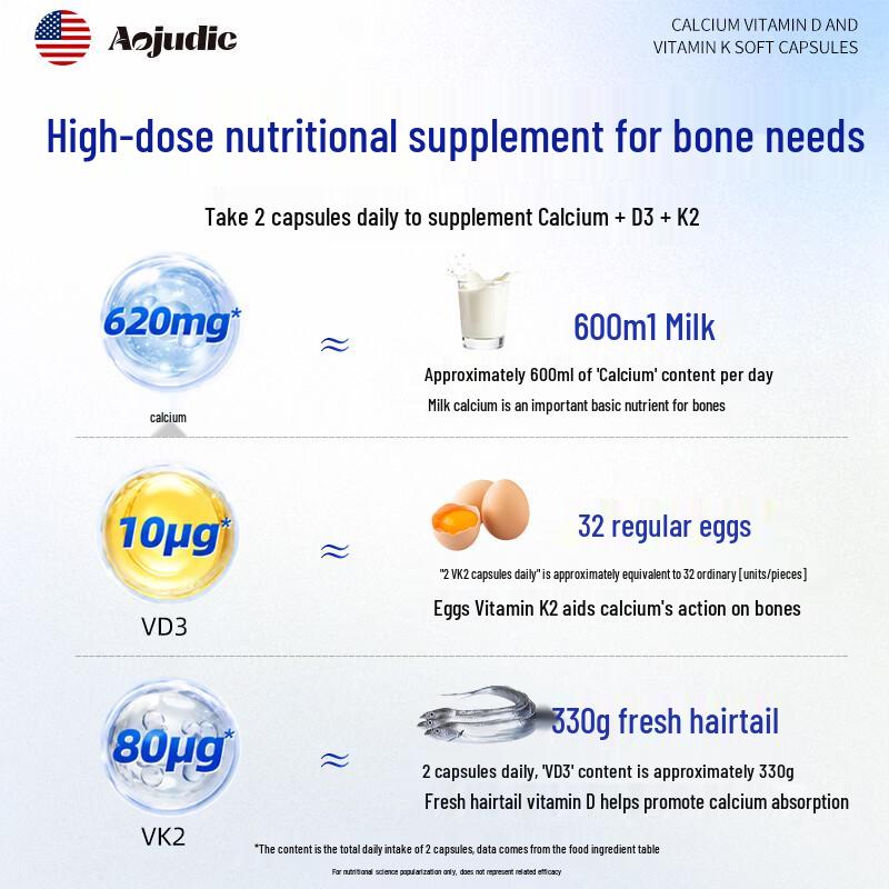 AOJUDIC Liquid Calcium Supplement with Vitamin D3 and K2