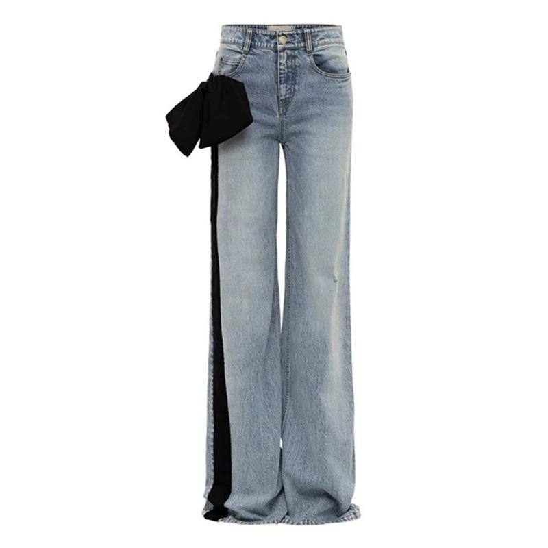 Женские прямые брюки с бархатной тесьмой Y2k Vintage Washed Commuter Cotton High Waist Jeans 2025 Early Spring New