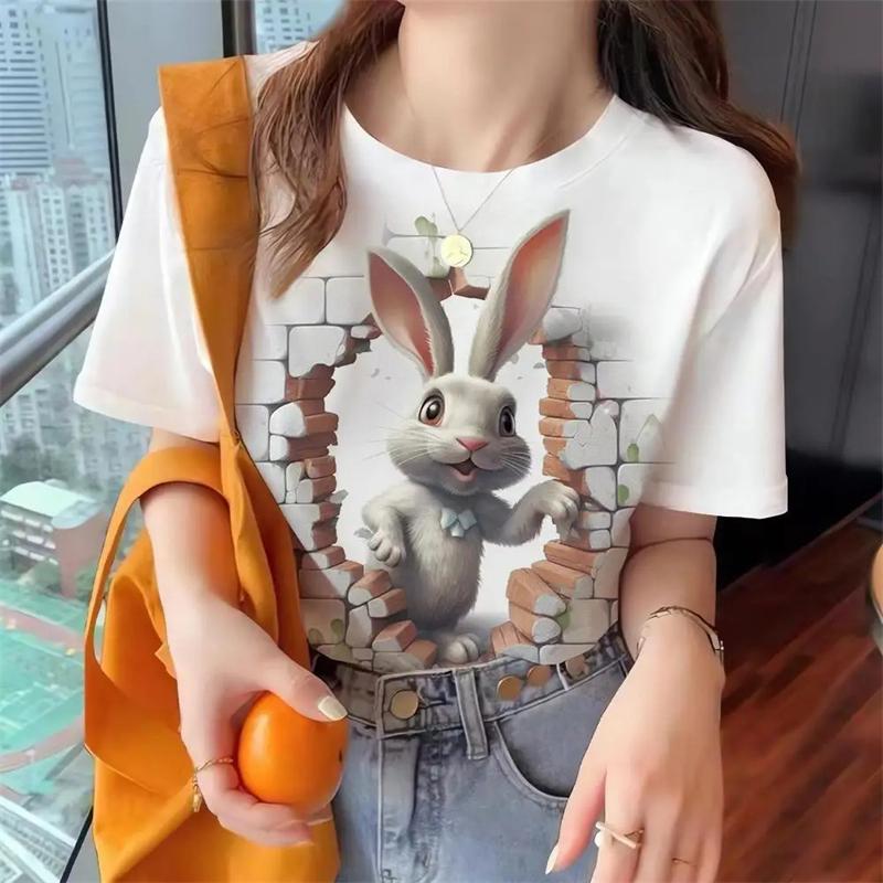 Топ Женская футболка с милым принтом животных Женская футболка большого размера Популярная одежда Женская одежда Футболки с коротким рукавом Блузки Топы