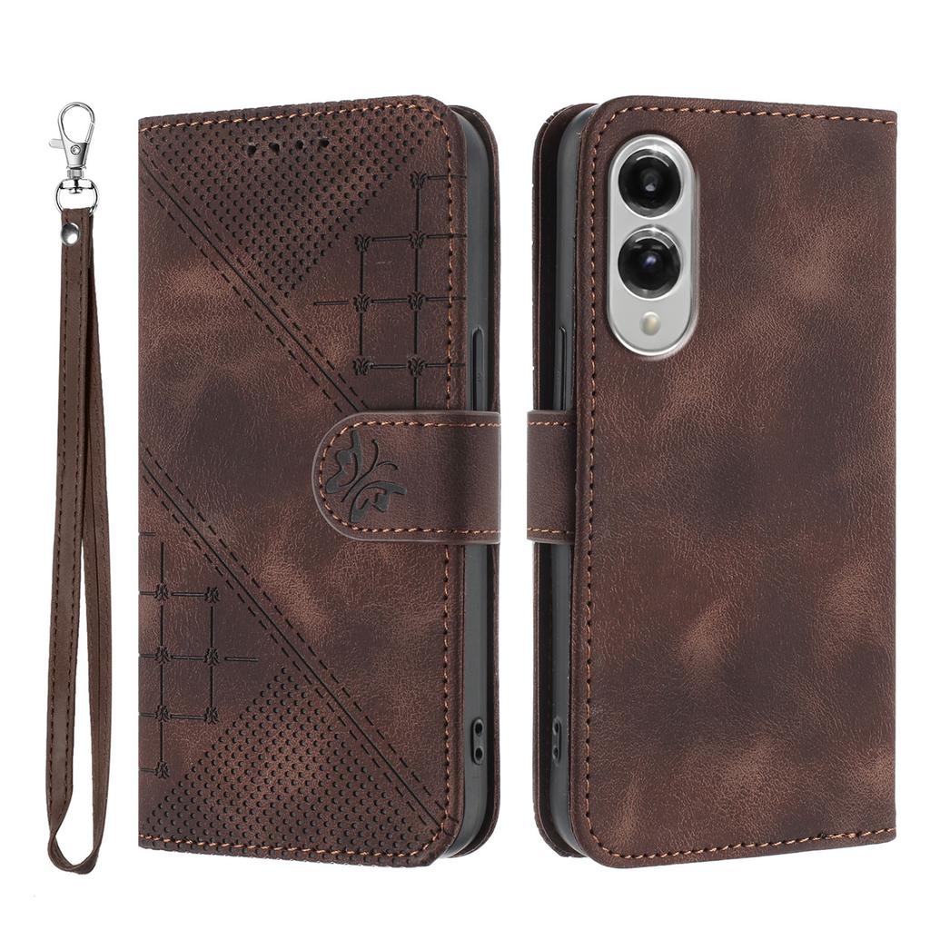 For Samsung Galaxy S25 Edge Leather Wallet Case Butterfly Flower Imprinted Phone Cover with Strap