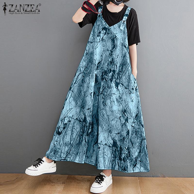 ZANZEA Women Summer Loose Printed A-Line Jumpsuits