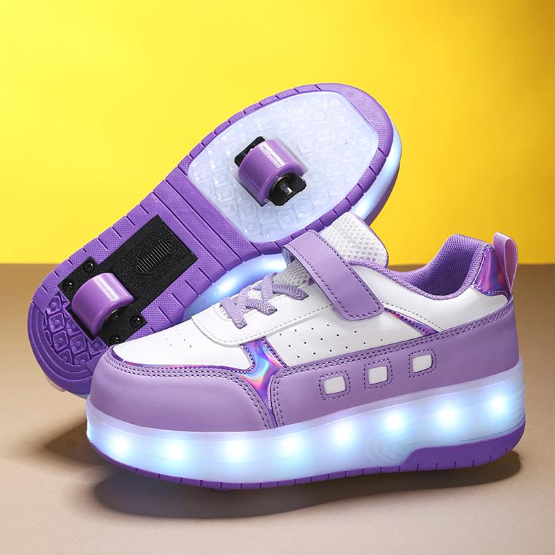 TUINANLE 2 Wheel Roller Shoes Boys and Girls Walking Shoes Can Walk, Slide and Shrink Flashing Lights for Primary School Students