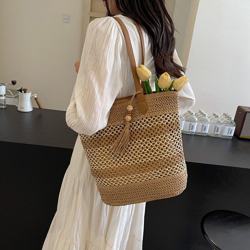 Женская стильная вязаная наплечная сумка, ажурная плетеная сумка, ручная тканая сумка-тоут, женские дорожные сумки для поездок на работу AVE