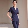 Темно-синий летний женский повседневный костюм с коротким рукавом - Двойка для учителей