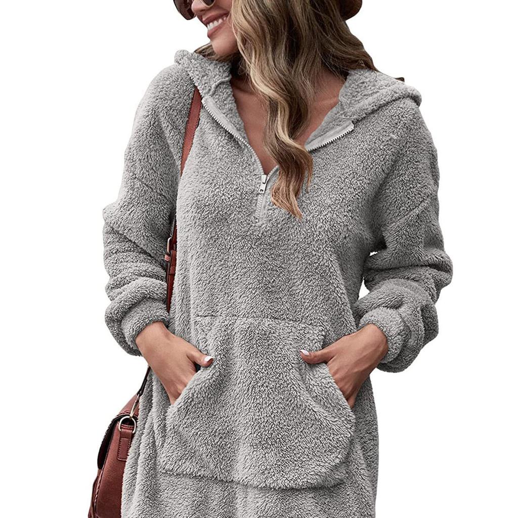 Женская двухсторонняя флисовая куртка с капюшоном, свободная застежка-молния, плюшевый карман