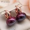 Fashion Colorful Wine Red Round Beads Drop Earrings For Women Temperament Daily Rose Gold Color Jewelry