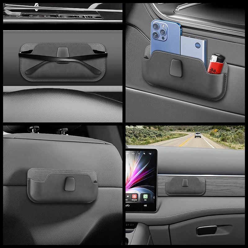 Sunglass Holder For Car, Multi-Functional Stick-On Glasses Storage Box, Seat Gap Organizer With Small Item Storage