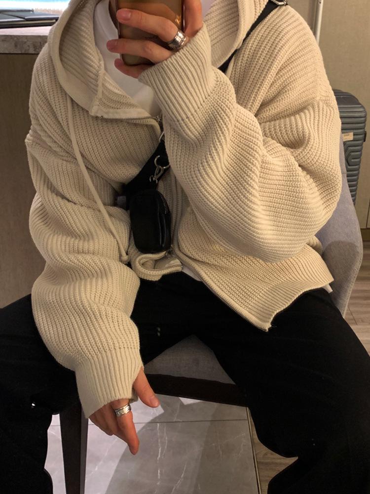 Мужской модный универсальный кардиган-свитер с капюшоном на осень/зиму однотонный