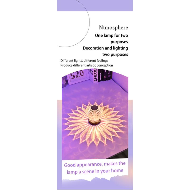 Led Crystal Table Lamp Lotus Light Projector Charging Colorful Romantic Diamond Atmosphere Night