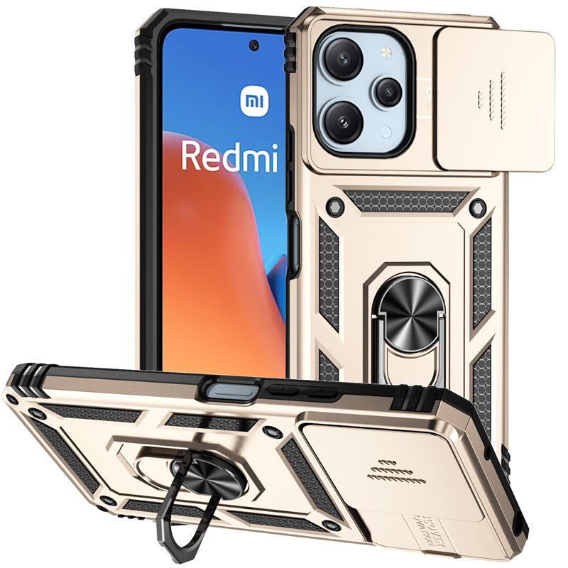 Чехол для Xiaomi Redmi 12 4G Чехол Броня Сдвижная Защита Объектива Камеры Задняя Крышка для Redmy 12 Redmi12 4G Кольцо-Подставка Ударопрочный Funda